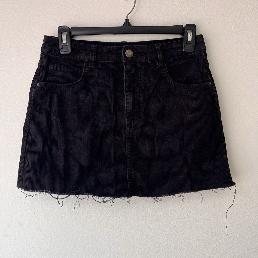 Billabong Women’s Black Cotton Corduroy Mini Skirt Pockets Button Size 8